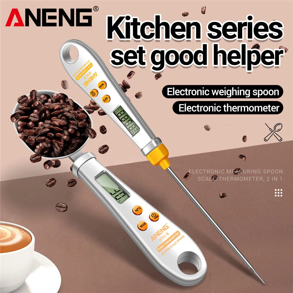CulinareTech DuoMeasure: 2-in-1 Electronic Spoon Scale with LCD Display and Food Thermometer