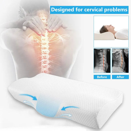 OrthoCloud BlissCurve: Memory Foam Butterfly-Shaped Orthopedic Pillow for Neck Protection and Health